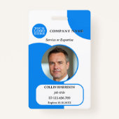 Fett blaues weißes Retro-Foto-ID-Abzeichen Ausweis (Vorderseite)