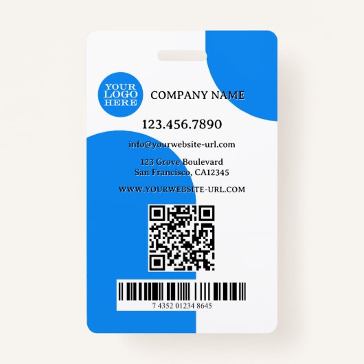 Fett blaues weißes Retro-Foto-ID-Abzeichen Ausweis (Rückseite)