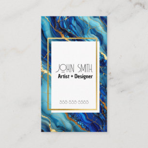 Fett Blue & Gold Marble Moderne Visitenkarte