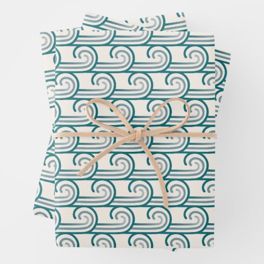 Fett Blue Ocean Waves Muster Geschenkpapier Set (Beispiel)