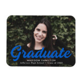 Fett Blue Script Foto Abschluss Ankündigung Magnet (Horizontal)