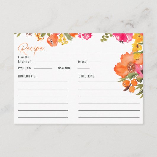 Fett Blumenorange Blumenapfel Brautparty Rezept Begleitkarte (Vorderseite)