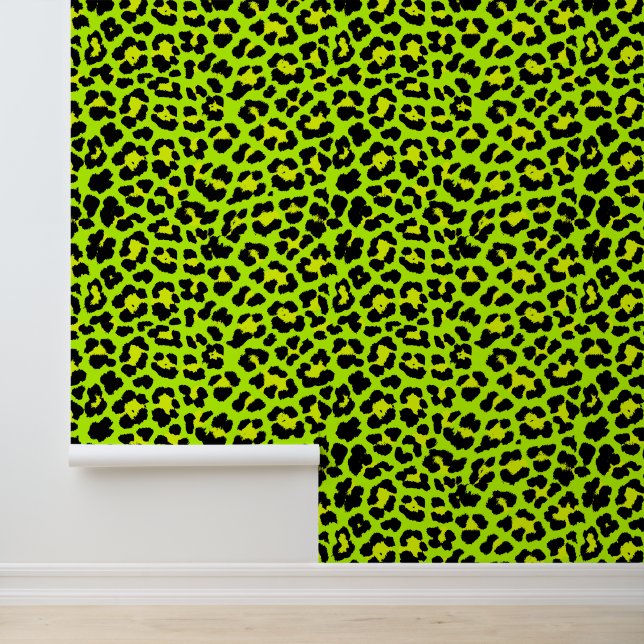 Fett Bright Green 1980er Punk Leopard Print Tapete (Anwendung)