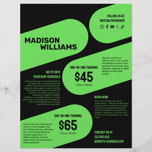 Fett Bright Green Personal Trainer Foto Flyer (Hinten)