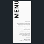 Fett Buchstaben Minimales einfaches weißes Hochzei Menükarte<br><div class="desc">Dieses schlichte,  weiße Hochzeitsmenü mit fett gedruckten Buchstaben wird für moderne Hochzeiten großartig sein. Menü wird doppelt angezeigt,  der gesamte Text kann bearbeitet werden. Matching-Artikel in Schwarz und Weiß Fett Letters Wedding Stationery Collection in meinem Shop WOWweds.</div>