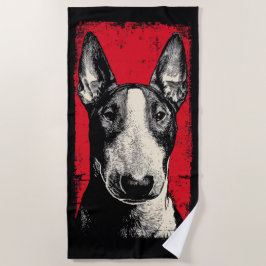 Fett Bull Terrier Portrait Roter Hintergrund Strandtuch