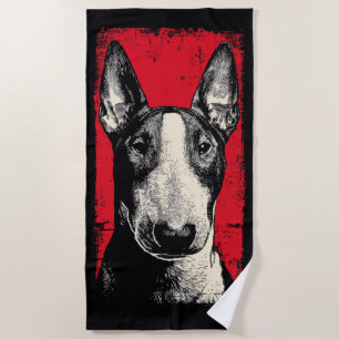 Fett Bull Terrier Portrait Roter Hintergrund Strandtuch