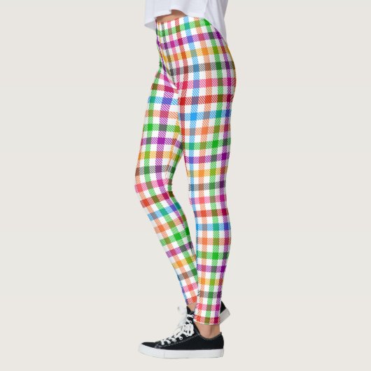 Fett Bunt Regenbogen Gingham Karo - Weiß Leggings (Links)