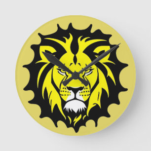 Fett Cartoon Lion Head Illustration Runde Wanduhr