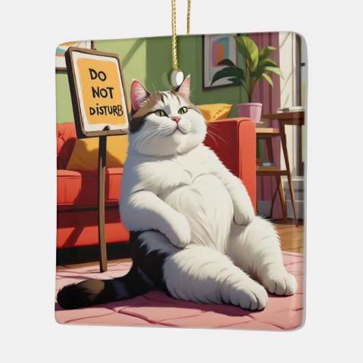 Fett Cat Funny nicht stören Keramikornament (Links)