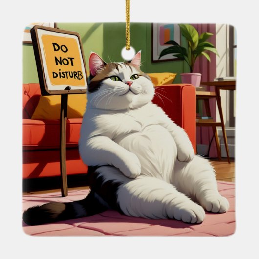 Fett Cat Funny nicht stören Keramikornament (Rückseite)
