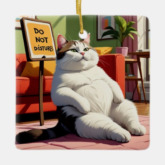 Fett Cat Funny nicht stören Keramikornament (Vorderseite)