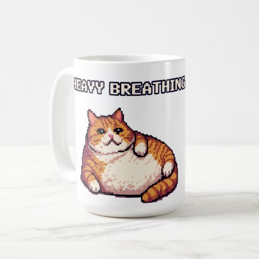 Fett-Cat-Mem-Pixelkunst Kaffeetasse (Vorderseite Links)