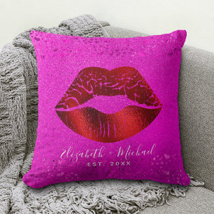 Fett Chic Red Foil Lips Pink Glitzer Individuelle Kissen