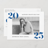 Fett Class of 2024 Blue Foto Graduation Party Einladungspostkarte (Vorne/Hinten)