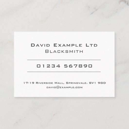Fett & Clear Blacksmith Design Visitenkarte (Rückseite)