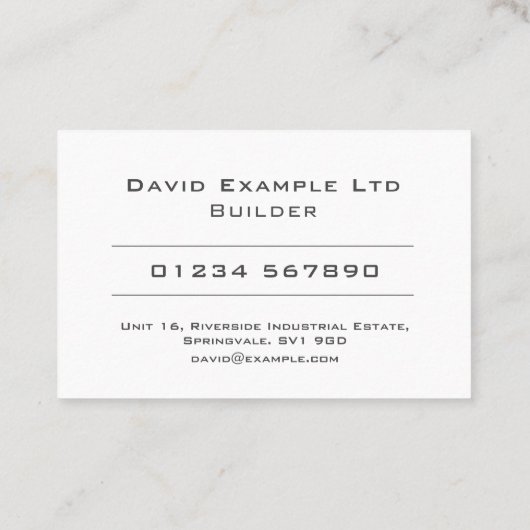 Fett & Clear Design General Builder Visitenkarte (Rückseite)