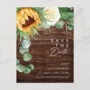 Fett Country Sunflower Script   Holz Save the Date Einladungspostkarte