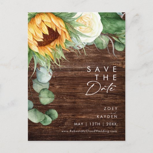 Fett Country Sunflower Script | Holz Save the Date Einladungspostkarte (Vorderseite)