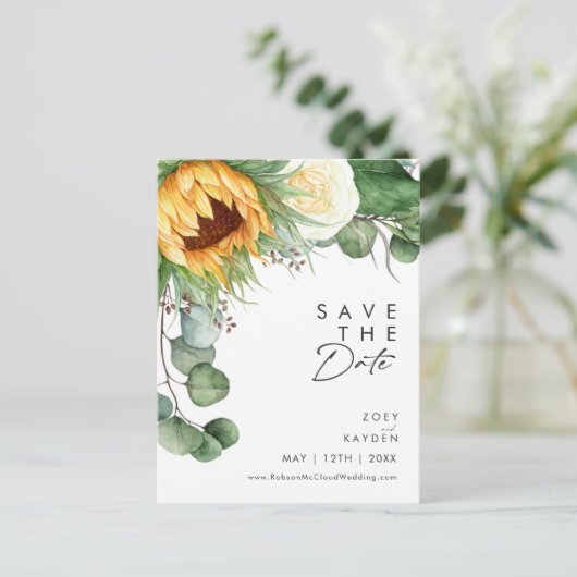 Fett Country Sunflower Script | SAVE THE DATE Einladungspostkarte (Stehend Vorderseite)
