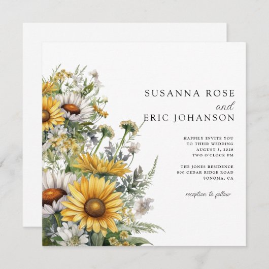 Fett Country Sunflower Wedding Einladung (Vorne/Hinten)