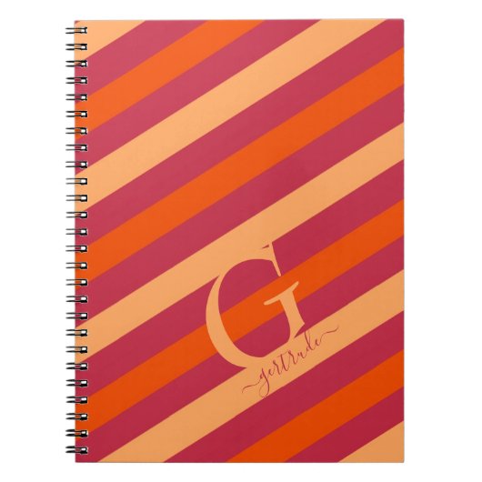 Fett Cranberry Rot, Orange und Peach Streifen Notizblock (Vorderseite)