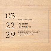 Fett Date Clean Minimal Elegante Moderne Hochzeit Acryleinladungen (Vorderseite)