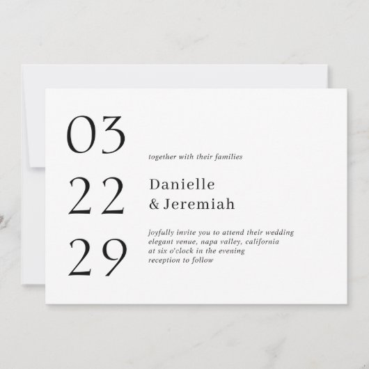Fett Date Clean Minimal Elegante Moderne Hochzeit Einladung (Vorderseite)
