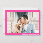 Fett Date Pink & Green Retro Foto Website Hochzeit Save The Date (Rückseite)