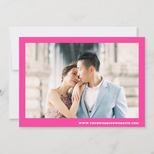 Fett Date Pink & Green Retro Foto Website Hochzeit Save The Date (Rückseite)