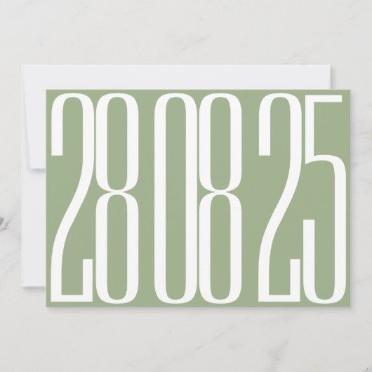Fett Date Sage Green White Ultra Modern Wedding Save The Date (Vorderseite)