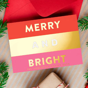 Fett Echtgold Moderne Streifen MERRY AND BRIGHT Folien Feiertagskarte