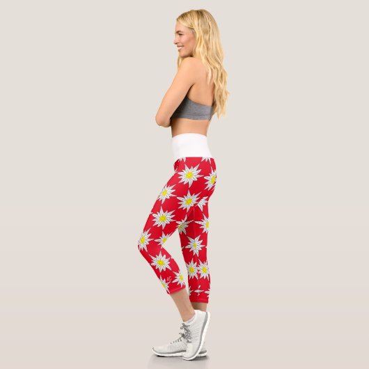 Fett Edelweiss Blumenmuster Rote Leggings (Links)