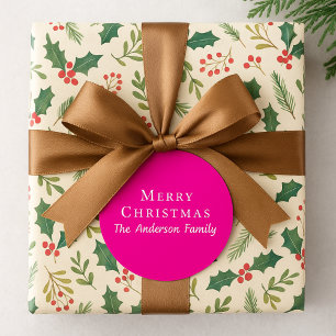 Fett Einfach Modern Elegant Rosa Weihnachten Runder Aufkleber