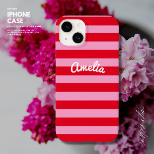 Fett Einfach Retro Streifen Rot und Rosa Personali iPhone 14 Hülle