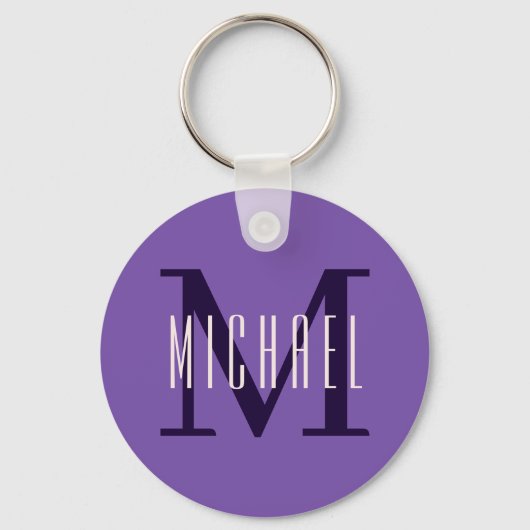 Fett Einfache Monogramm Initial- und Vorname Lila Schlüsselanhänger (Vorderseite)