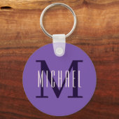 Fett Einfache Monogramm Initial- und Vorname Lila Schlüsselanhänger (Vorderseite)