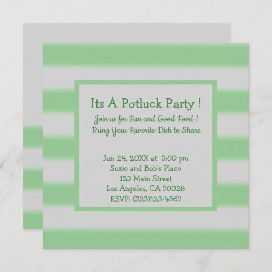 Fett einfache Streifen Grünes Potluck Party Einladung (Vorne/Hinten)