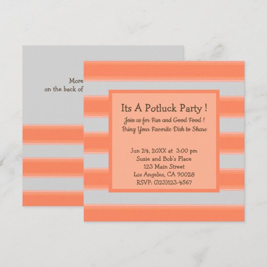 Fett einfache Streifen Orange Potluck Party Einladung (Vorne/Hinten)