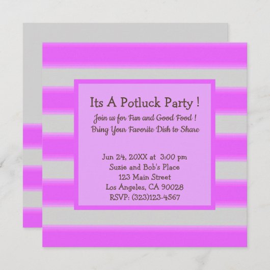Fett einfache Streifen Pink Potluck Party Einladung (Vorne/Hinten)