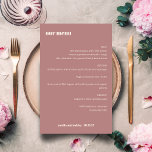 Fett einfaches Dusty-Rose Einfaches benutzerdefini<br><div class="desc">Niedliches und Minimalistisches Dusty Rose Fall Retro Einfaches Menü für benutzerdefinierte Hochzeiten</div>