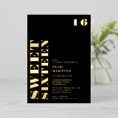 Fett einfaches Gold schwarz süß 16 Geburtstag Folieneinladung (Stehend vorne)