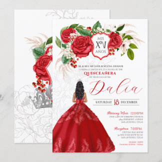 Fett Elegance Rote Rose Wappen Formal Quinceanera Einladung