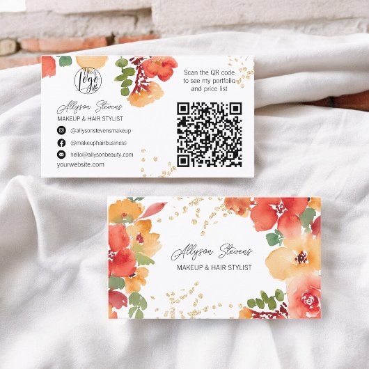 Fett Fall florale Goldschminke Haar Logo qr Code Visitenkarte