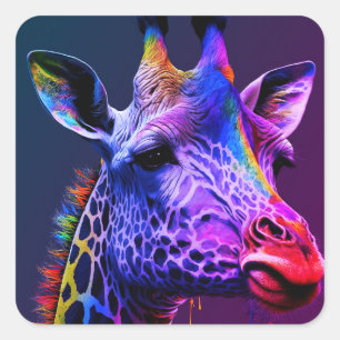 Fett farbenfrohe Regenbogen Giraffe Niedlich Zoo T Quadratischer Aufkleber