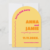 Fett farbenfrohe Retro Arch Wedding Save the Date Einladung (Vorderseite)