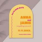 Fett farbenfrohe Retro Arch Wedding Save the Date Einladung