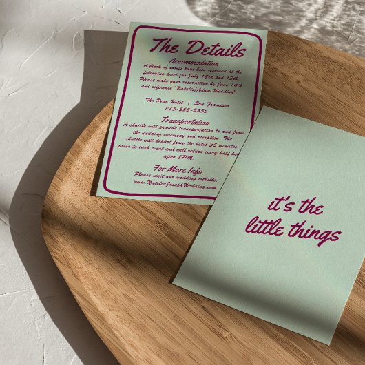 Fett farbenfrohe Retro Funky Modern Wedding Detail Begleitkarte