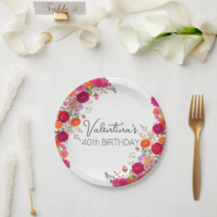Fett, farbenfrohe rosa und orangefarbene florale G Pappteller