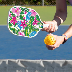 Fett farbenfrohe tropische Palme Blätter Blume Mus Pickleball Schläger
